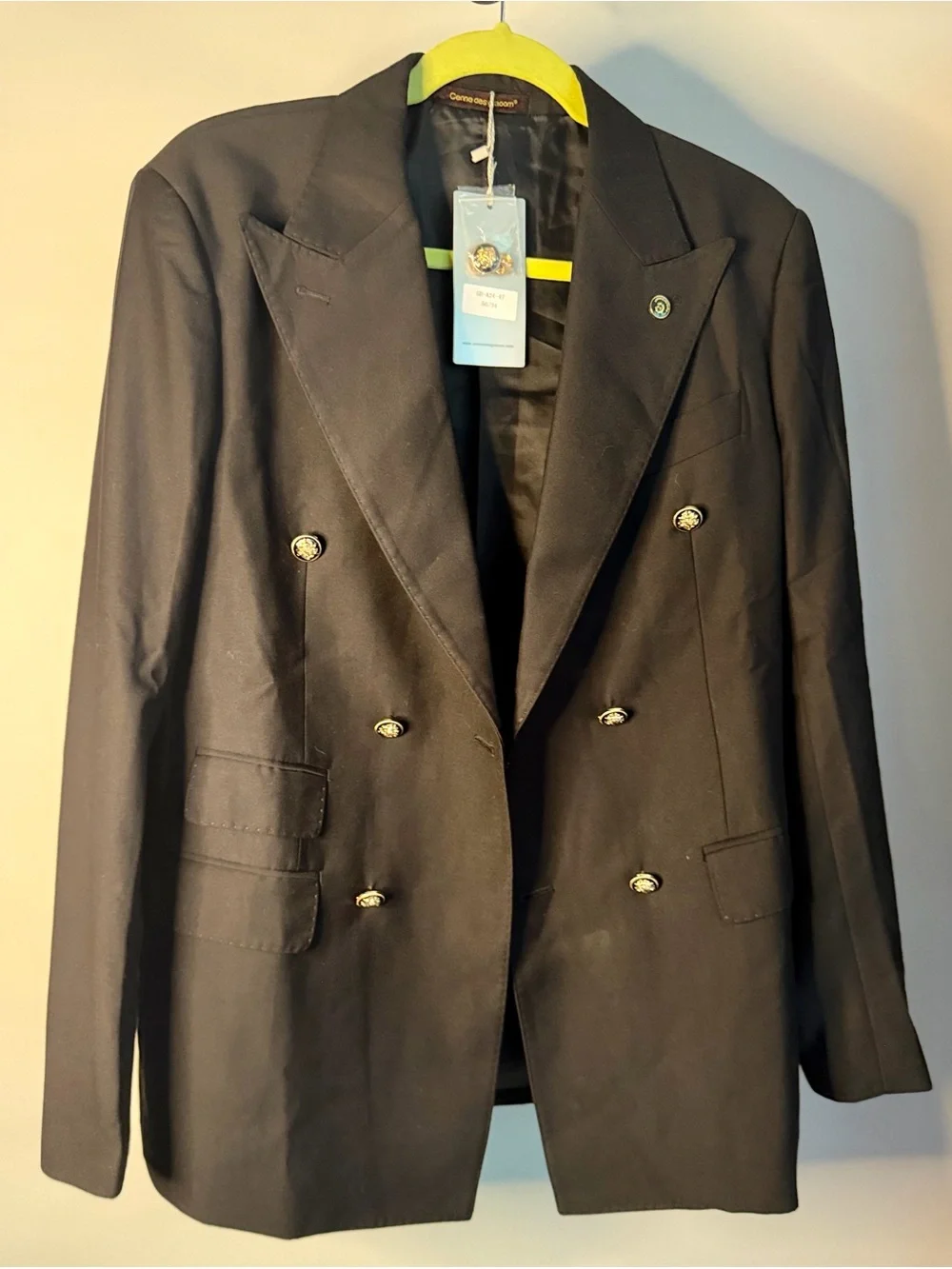 Cenne des graoom Double-Breasted Blazer Men EU 50 Black New Gold Button Slim Fit